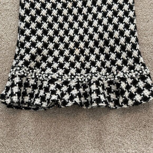 I.C.E Houndstooth Fishtail Skirt Black White Beaded Pearl Trim Lined Y2K Size 8 - Picture 2 of 8